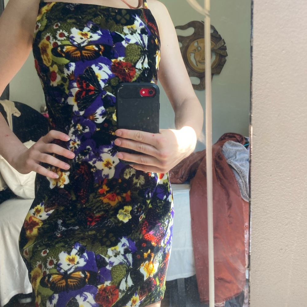 velvet floral dress with adjustable straps
